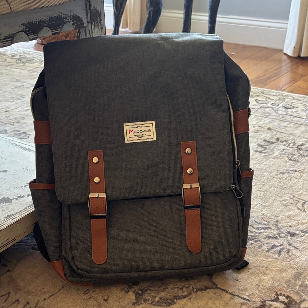 Gray and Brown Backpack- holds laptop